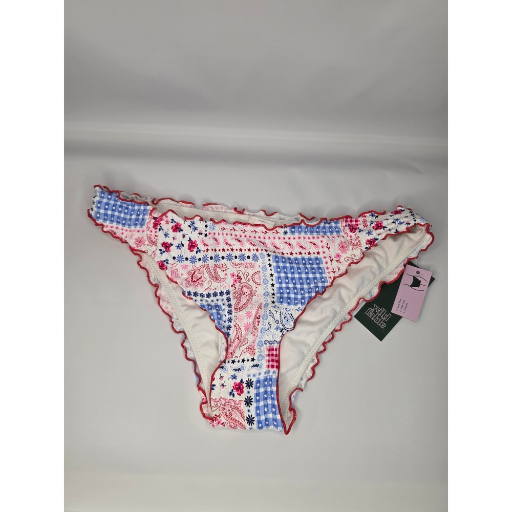 Wild Fable Patchwork Bikini Bottom White/Red Medium NWT